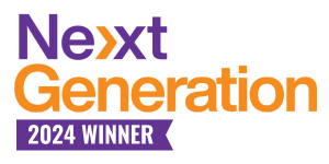 Next Generation 2024 Winner logo with bold purple and orange text.