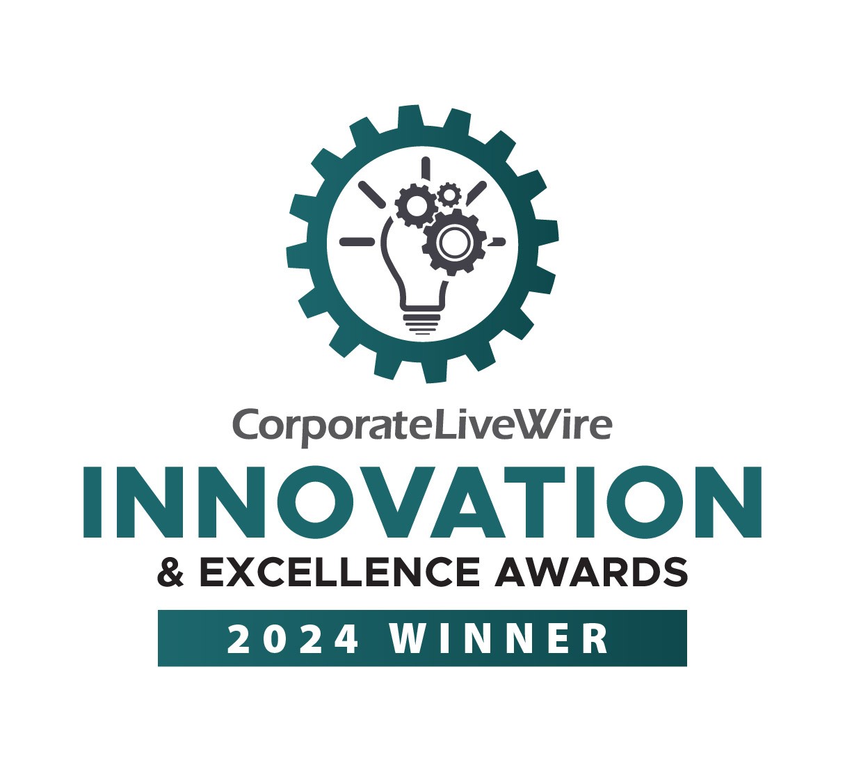 CorporateLiveWire Innovation & Excellence Awards 2024 Winner logo, featuring a lightbulb inside a gear with cogwheels.