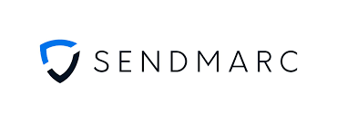 Sendmarc logo featuring a shield icon with a blue and black arc and the word "SENDMARC" in clean, modern typography.